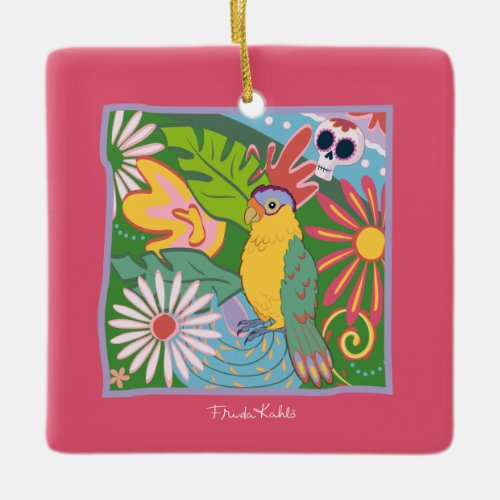 Frida Kahlo Parrot Graphic Ceramic Ornament