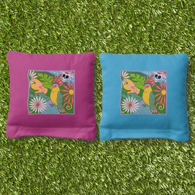 Frida Kahlo Parrot Graphic Cornhole Bags (Grass)