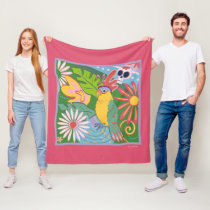 Frida Kahlo Parrot Graphic Fleece Blanket