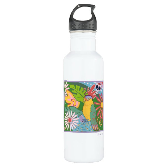 Frida Kahlo Parrot Graphic Stainless Steel Water Bottle (Front)