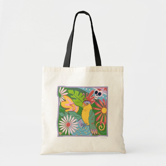 Frida Kahlo Parrot Graphic Tote Bag (Front)
