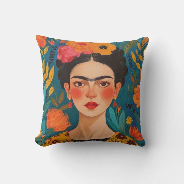 Frida Kahlo Pillow, Cushion, Frida Decor Throw Pillow (Front)