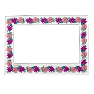 Frida Kahlo Pink and Purple Floral Border Photo Magnetic Frame