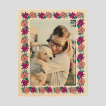 Frida Kahlo Pink and Purple Floral Border Photo Wood Wall Art