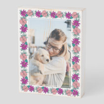 Frida Kahlo Pink and Purple Floral Border Photo Wooden Box Sign