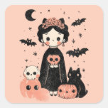 Frida Kahlo Pink Pasteloween Spooky Cute Halloween Square Sticker