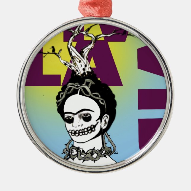 Frida Kahlo Pop Art Portrait Metal Ornament (Front)
