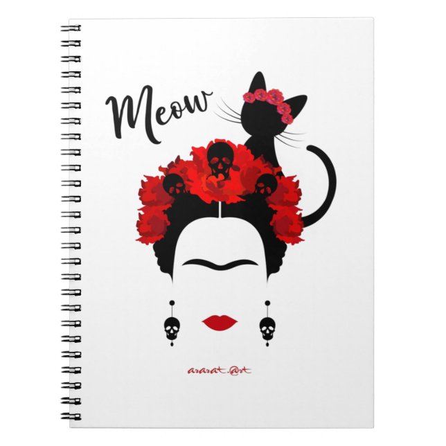  Frida Kahlo portrait and cute meow Mexican Cat  Notebook (Front)