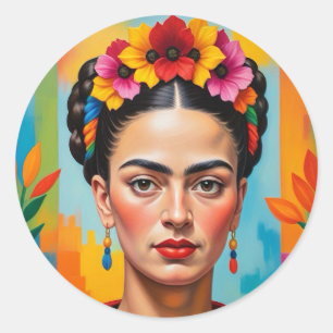 Frida Kahlo Print Classic Round Sticker