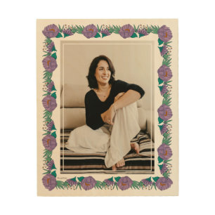 Frida Kahlo Purple Floral Border Photo Wood Wall Art