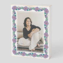 Frida Kahlo Purple Floral Border Photo Wooden Box Sign