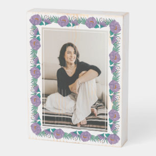 Frida Kahlo Purple Floral Border Photo Wooden Box Sign