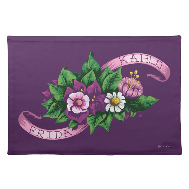 Frida Kahlo | Purple Floral Bouquet Cloth Placemat (Front)