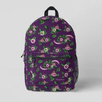 Frida Kahlo | Purple Floral Bouquet Pattern Printed Backpack