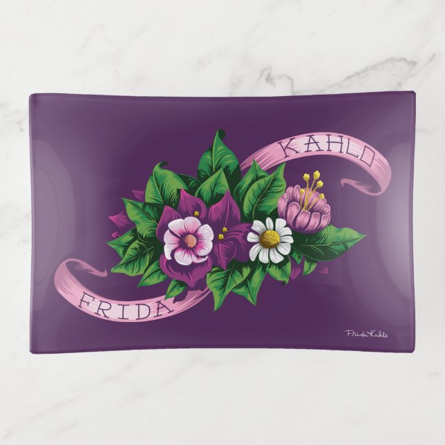 Frida Kahlo | Purple Floral Bouquet Trinket Tray (Front)