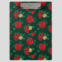 Frida Kahlo | Red and Gold Rose Pattern Clipboard