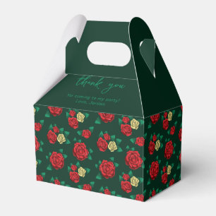 Frida Kahlo Red and Gold Rose Pattern Favor Boxes