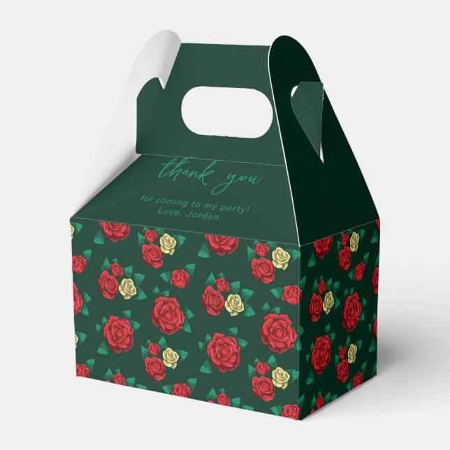Frida Kahlo | Red and Gold Rose Pattern Favor Boxes (Front Side)