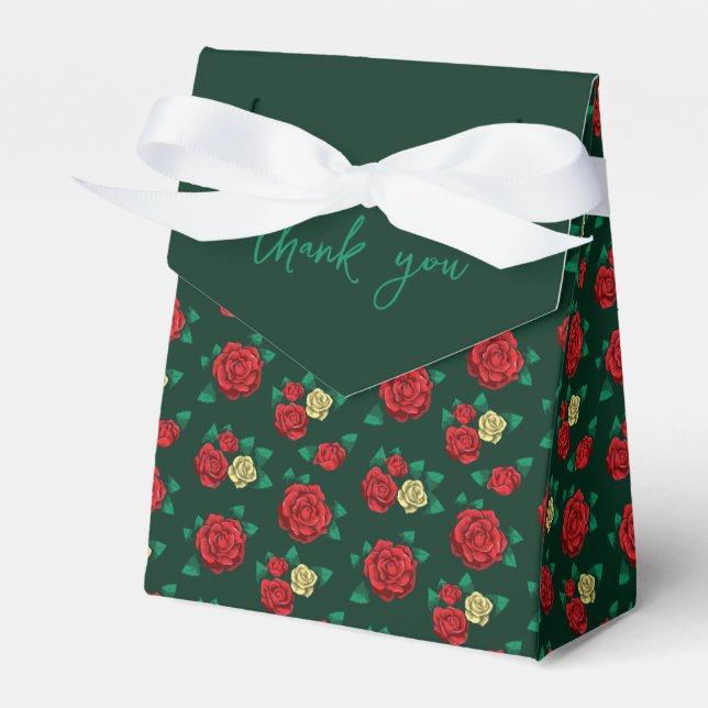 Frida Kahlo | Red and Gold Rose Pattern Favor Boxes (Front Side)