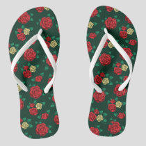 Frida Kahlo | Red and Gold Rose Pattern Flip Flops