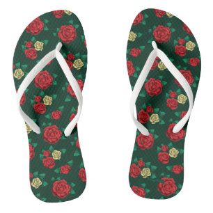 Frida Kahlo Red and Gold Rose Pattern Flip Flops