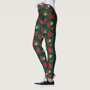 Frida Kahlo Red and Gold Rose Pattern Leggings