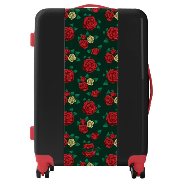 Frida Kahlo | Red and Gold Rose Pattern Luggage (Front)