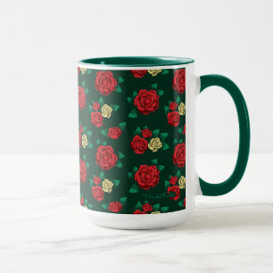 Frida Kahlo Red and Gold Rose Pattern Mug