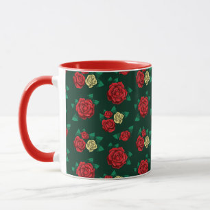 Frida Kahlo Red and Gold Rose Pattern Mug