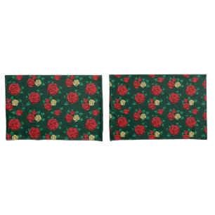Frida Kahlo Red and Gold Rose Pattern Pillow Case