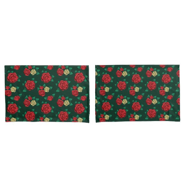 Frida Kahlo | Red and Gold Rose Pattern Pillow Case (Front-Set)
