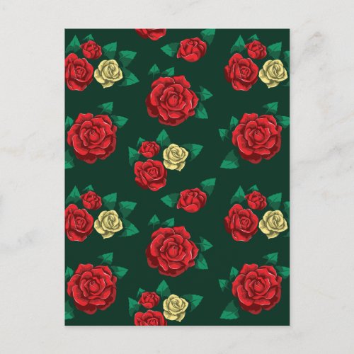 Frida Kahlo  Red and Gold Rose Pattern Postcard