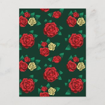 Frida Kahlo | Red And Gold Rose Pattern Postcard by fridakahlo at Zazzle