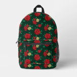 Frida Kahlo | Red and Gold Rose Pattern Printed Backpack
