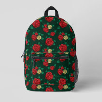 Frida Kahlo | Red and Gold Rose Pattern Printed Backpack