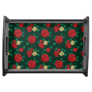 Frida Kahlo Red and Gold Rose Pattern Serving Tray