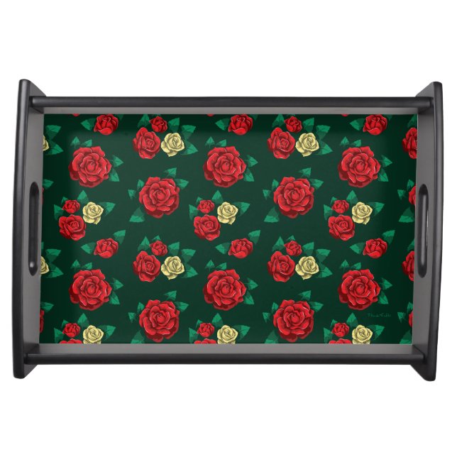 Frida Kahlo | Red and Gold Rose Pattern Serving Tray (Front)