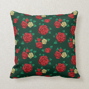 Frida Kahlo Red and Gold Rose Pattern Throw Pillow