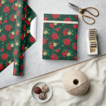 Frida Kahlo | Red and Gold Rose Pattern Wrapping Paper