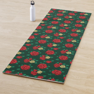 Frida Kahlo Red and Gold Rose Pattern Yoga Mat