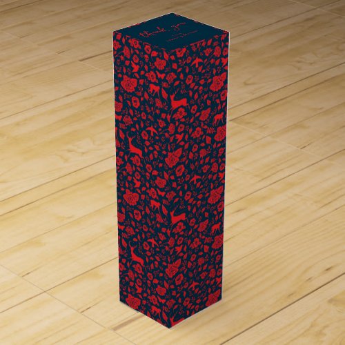 Frida Kahlo  Red  Navy Floral Pattern Wine Box