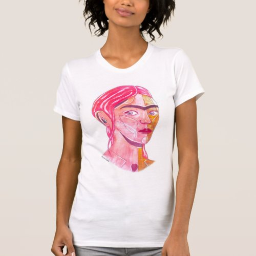 Frida Kahlo red watercolour artwork T_Shirt