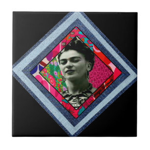 Frida Kahlo Retro Denim Diamond Ceramic Tile