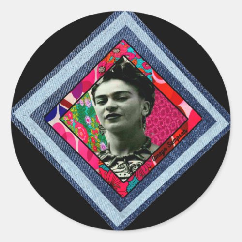 Frida Kahlo Retro Denim Diamond Classic Round Sticker