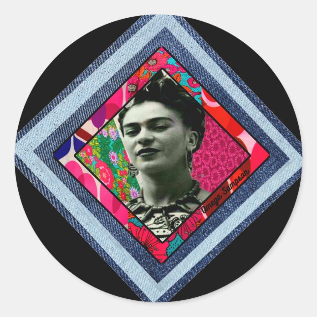 Frida Kahlo Retro Denim Diamond Classic Round Sticker (Front)