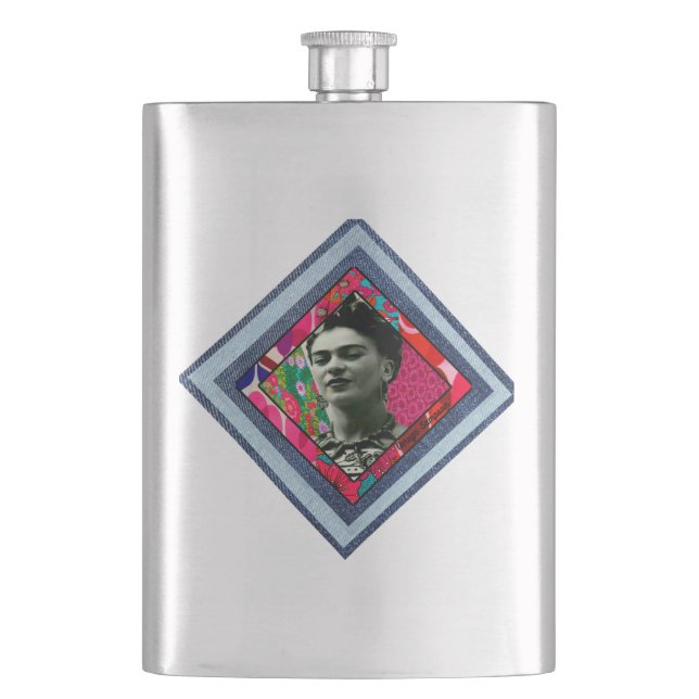Frida Kahlo Retro Denim Diamond Flask (Front)