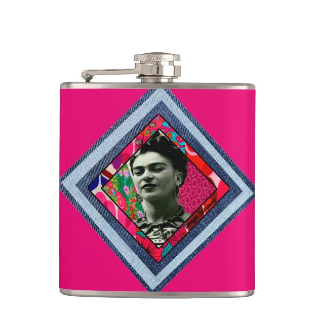 Frida Kahlo Retro Denim Diamond Flask (Front)