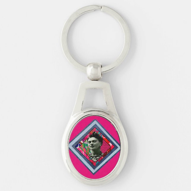 Frida Kahlo Retro Denim Diamond Keychain (Front)