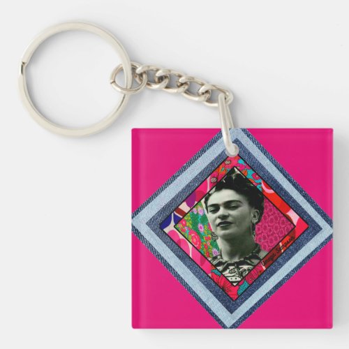 Frida Kahlo Retro Denim Diamond Keychain