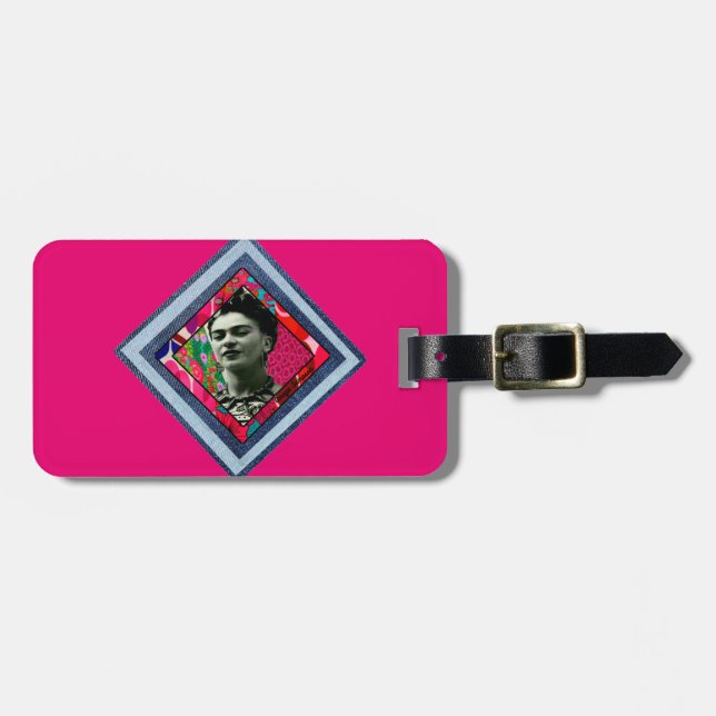 Frida Kahlo Retro Denim Diamond Luggage Tag (Front Horizontal)